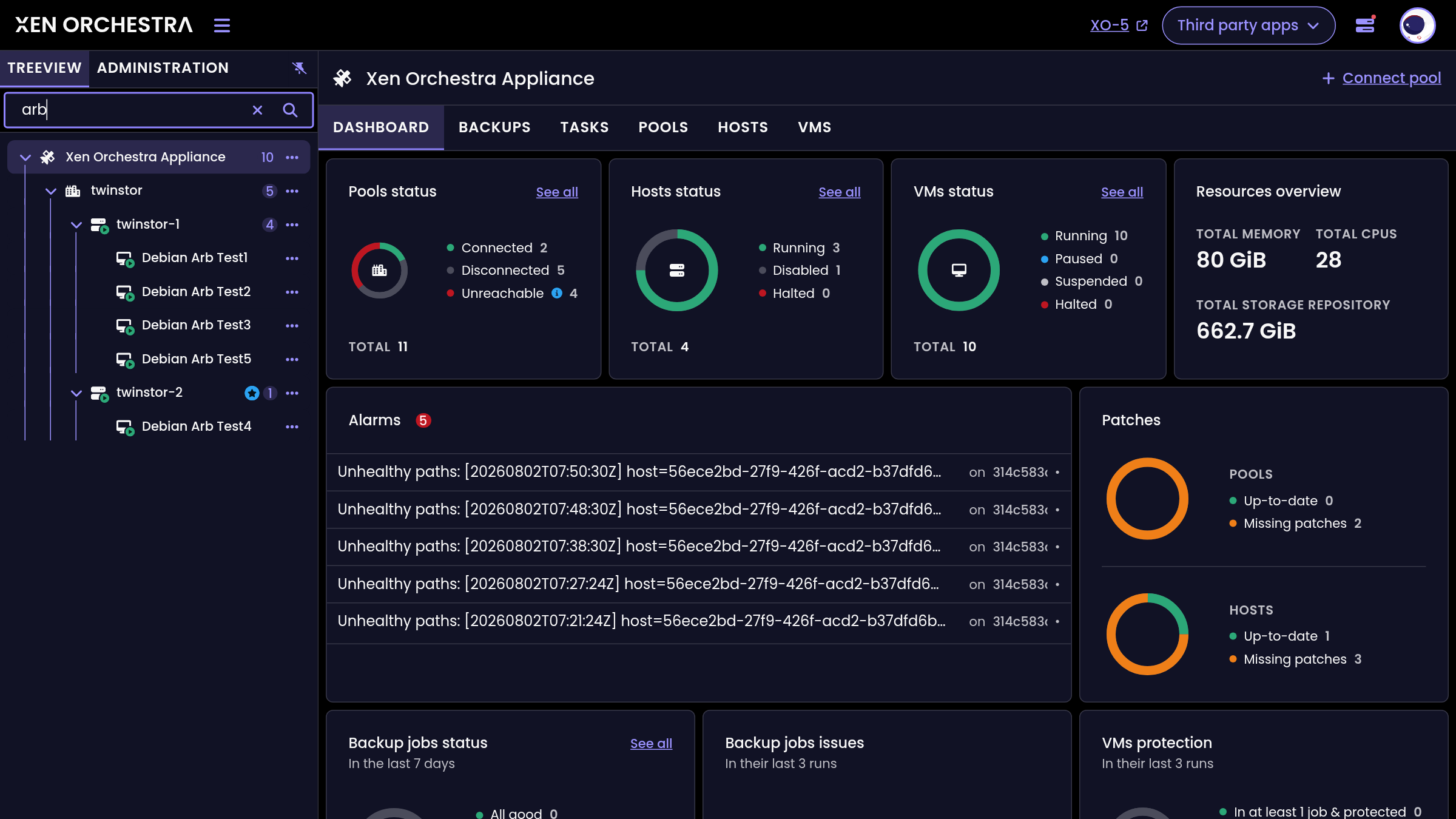 Xen Orchestra dashboard screenshot